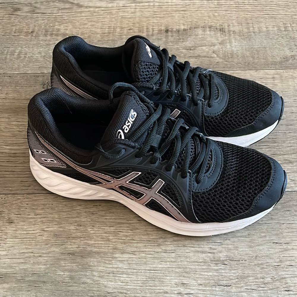 ASICS Ladies Black and Light Pink Athletic Shoes Size 9.5
